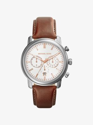 Pennant Leather Strap Silver-Tone Leather Watch | Michael Ko