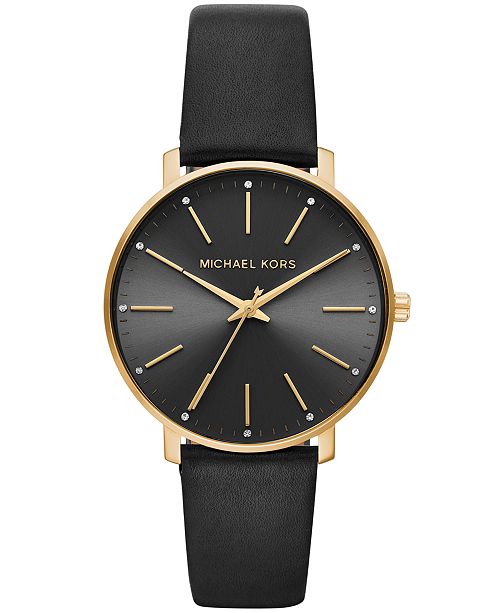 Michael Kors Women's Pyper Black Leather Strap Watch 38mm .