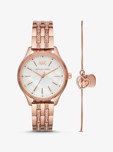 Lexington Rose Gold-tone Watch And Logo Heart Bracelet Set .