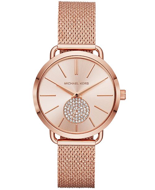 Michael Kors Women's Portia Rose Gold-Tone Stainless Steel Mesh .