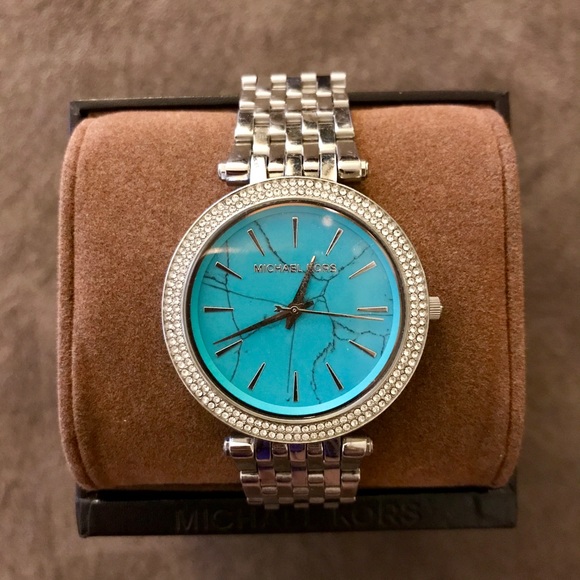Michael Kors Accessories | Turquoise Stone Face Silver Watch .