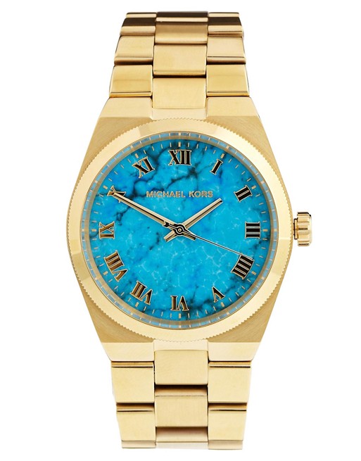 Michael Kors Turquoise Face Gold Watch | AS