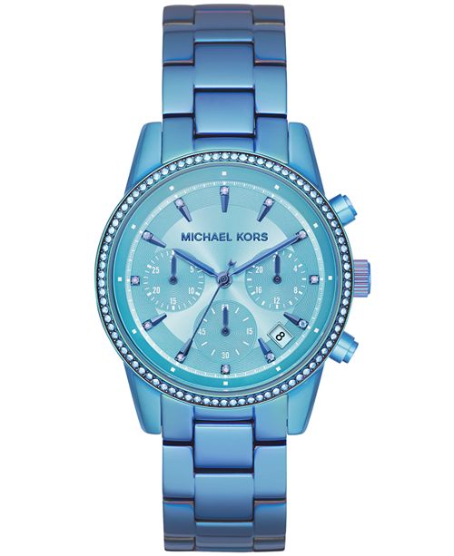 Michael Kors Women's Ritz Iridescent Blue IP Stainless Steel .