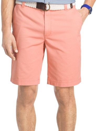 Izod Mens Flat Front Washed Chino Shorts, Men's, Size: 36W, Orange .