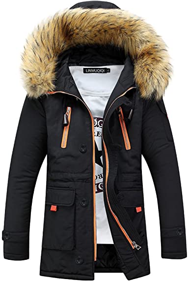 Modern Fantasy Men's Winter Padded Parka with Detachable Fur Hood .