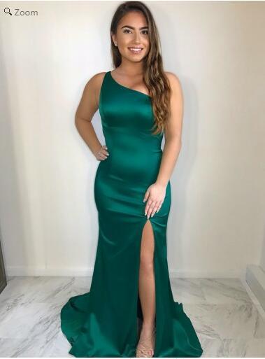 Simple Elegant Emerald Green Mermaid Bodycon One Shoulder Prom .