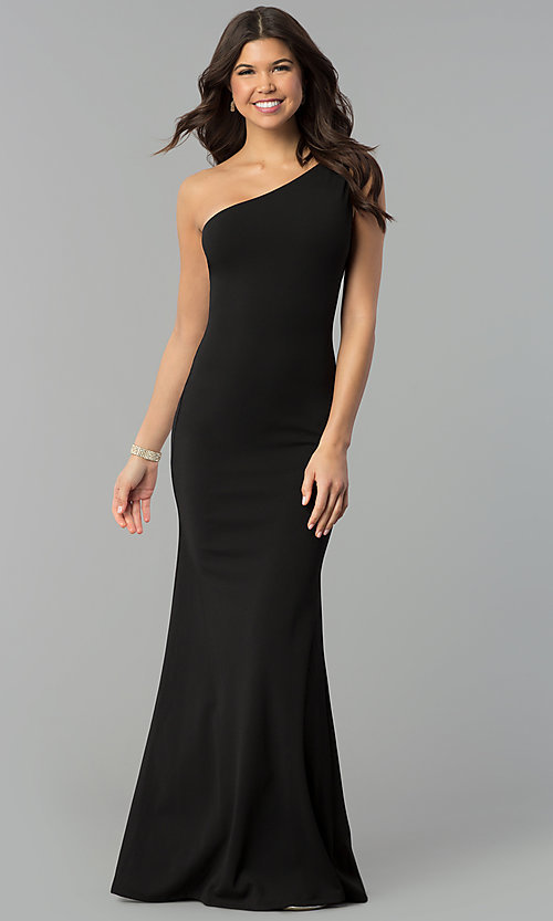 Black One-Shoulder Long Prom Dress with Mermaid Ski