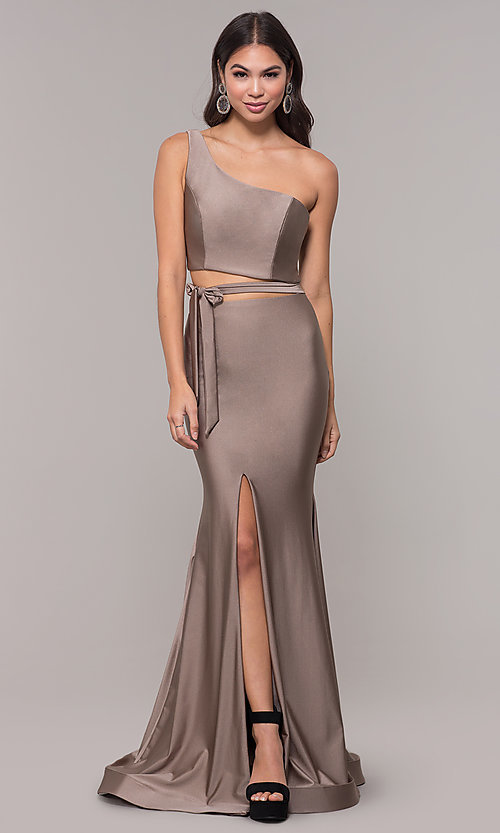 Long One-Shoulder Prom Dress in Taupe - PromGi