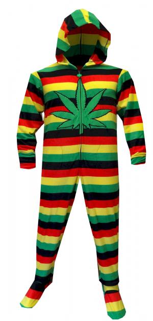 WebUndies.com Weedman Route 420 Pot Rasta Stripe Footed Hooded .