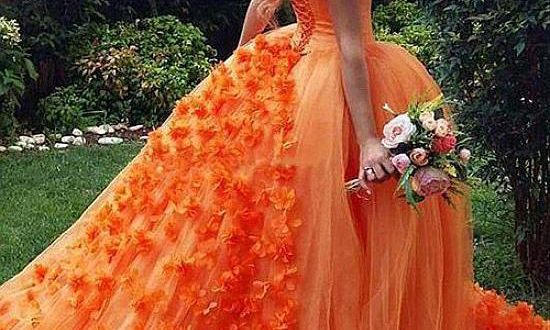 Chic A-line Off-the-Shoulder Orange Prom Dresses Tulle Long Prom .