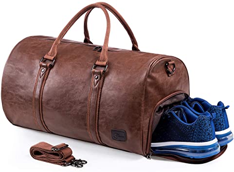 Amazon.com | Leather Travel Bag with Shoe Pouch， Waterproof .
