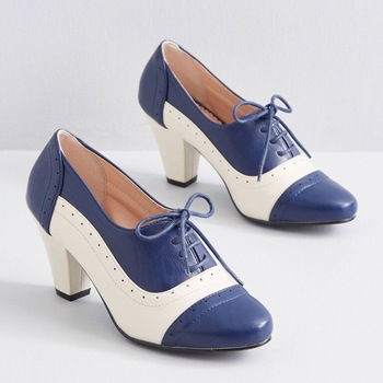 Oxford Shoes Women,Blue And White Brogue Genuine Finished Leather .