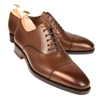 Cap Toe Brown Oxford Shoes,Men Genuine Leather Hand Made Top .