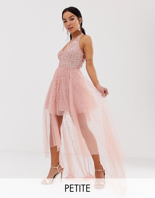 Dolly & Delicious Petite cowl front embellished mini prom dress .