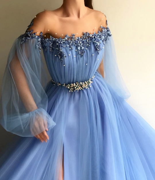 Petite Blue Hot Long 2018 Prom Dress Sexy Slit | la