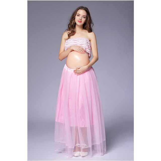 Elegant Pink Maternity Dress Photography Props Pregnancy Clothes .