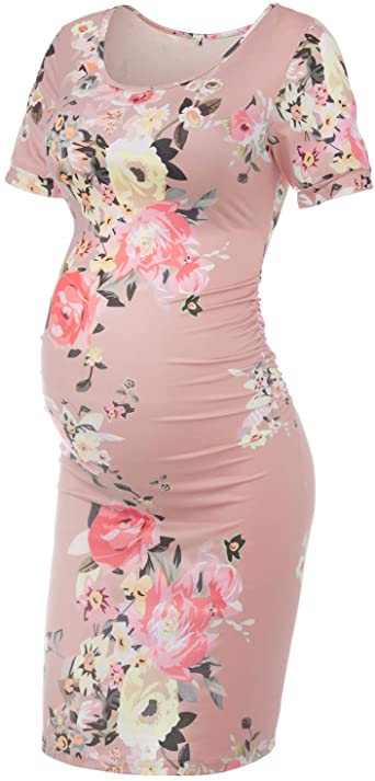 Musidora Maternity Dresses Summer Casual Ruched Sides Bodycon .