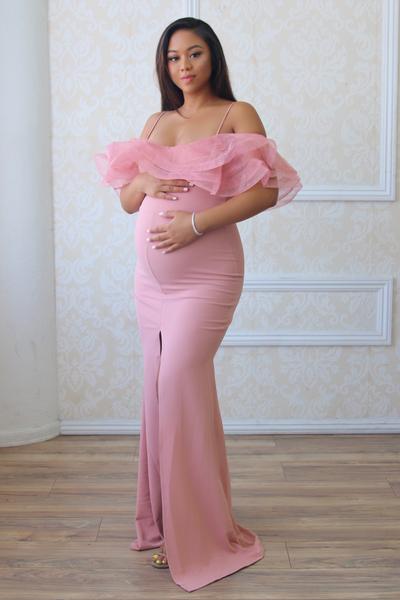Elegant Pink Maternity gown with split for a pregnant bride – Chic .