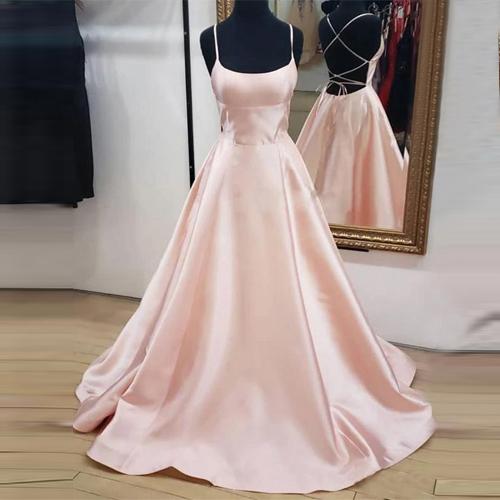 Illusion Cheap Formal Dresses Spaghetti Satin Light Pink Prom .