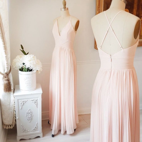 Formal Dress | Simple light pink chiffon long prom dress,pink .