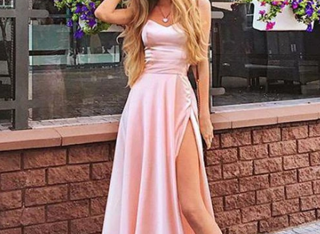 Sweetheart A Line Spaghetti Straps Long Pink Prom Dresses .
