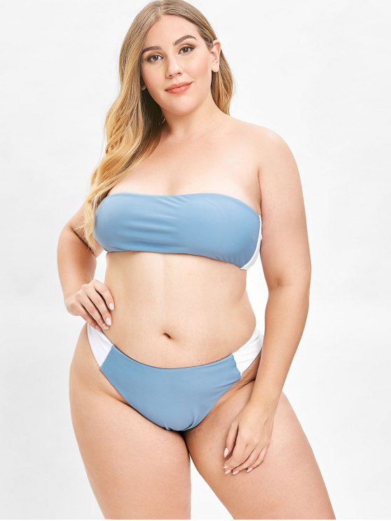 73% OFF] 2020 ZAFUL Color Block Bandeau Plus Size Bikini Set In .