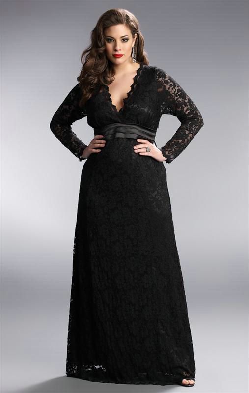 Black Lace Long Sleeve Plus Size Formal Dresses | Plus size .