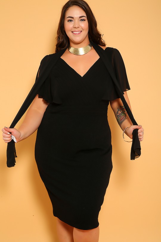 Sexy Black Short Sleeves Knee Length Plus Size Party Dre