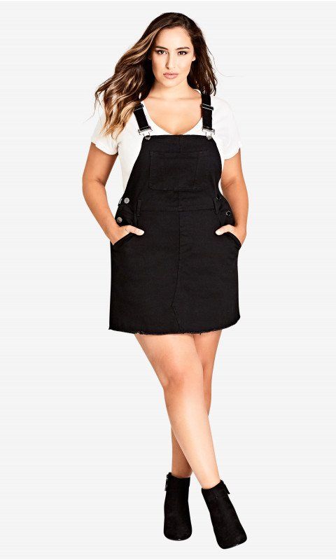 Shop Women's Plus Size Denim Bib Dress - black - Dresses | City .