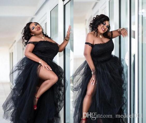 Black Off The Shoulder Evening Dresses Formal Plus Size Side Split .