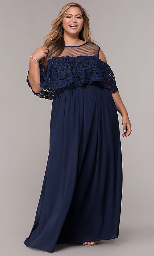 Cold-Shoulder Long Plus-Size Formal Dress - PromGi