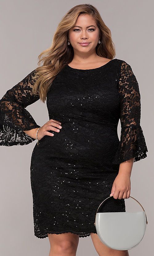 Knee-Length Plus-Size 3/4-Sleeve Party Dress | Black party dresses .