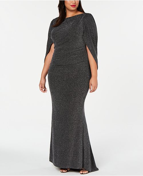 Betsy & Adam Plus Size Metallic Glitter Capelet Gown & Reviews .