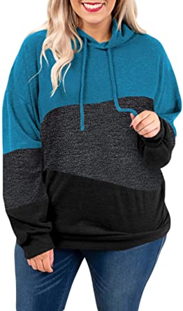 Eytino Women Plus Size Pullover Hoodie Colorblock Striped Long .
