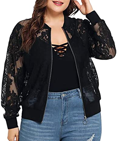 Amazon.com: Womens Plus Size Jacket,Solid Casual Lace Loose Long .