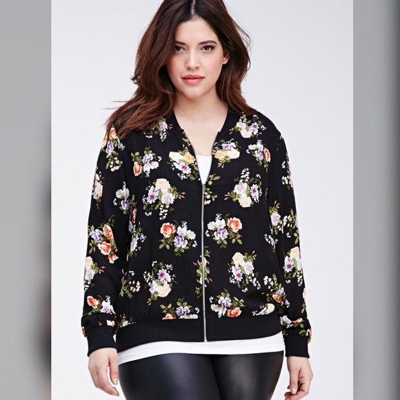 Forever 21 Jackets & Coats | Plus Size Floral Bomber Jacket | Poshma
