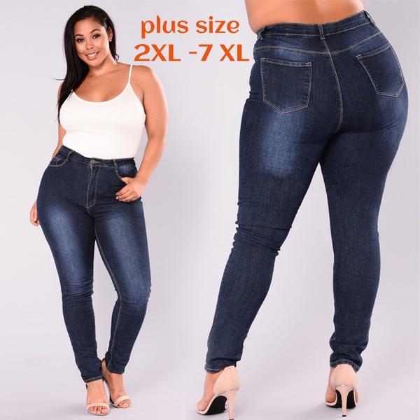 Plus Size Jeans Women's Casual Jeans High Waist Elastic Jeans .