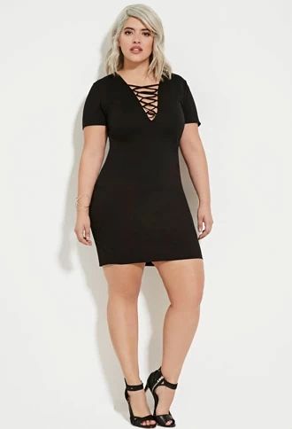 Plus Size Lace-Up Mini Dress | Plus size black dresses, Plus size .