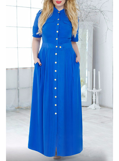 Plus Size Maxi Dress - Brass Button Down / Bl