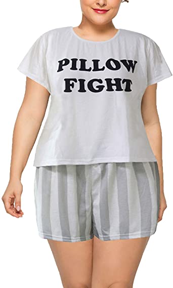 HEARTISIAN Womens Plus Size Pajamas Letters Printing Short Sleeve .