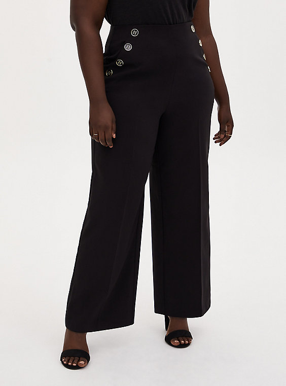 Plus Size - High Waisted Sailor Pant - Black - Torr