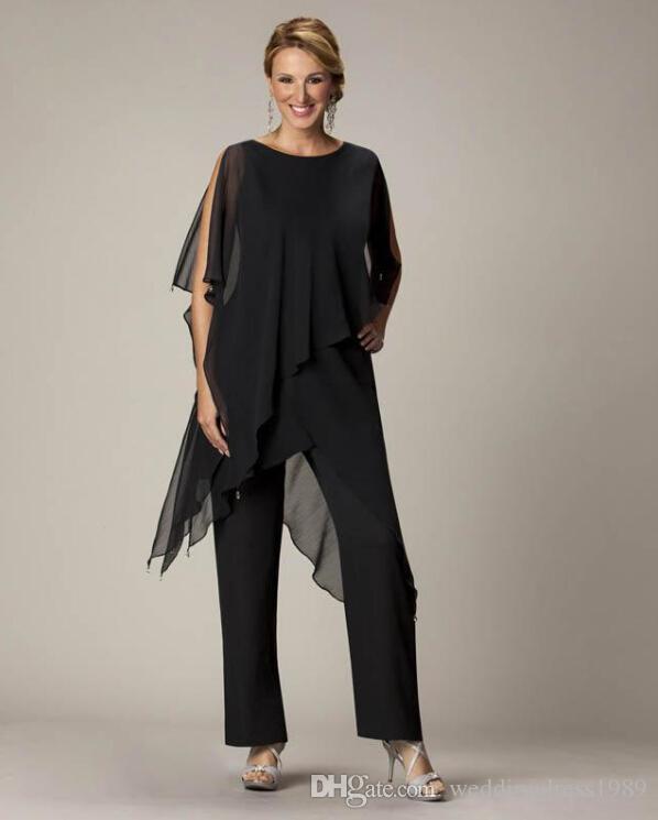 2018 Black Mothers Pants Suit Jewel Sheath With Irregular Jacket .