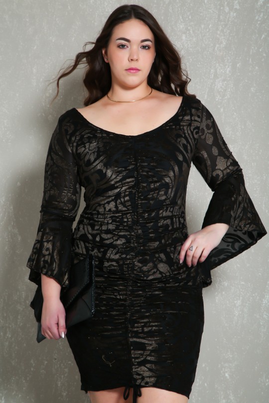 Sexy Black Brown Long Sleeves Pattern Shimmer Short Plus Size .