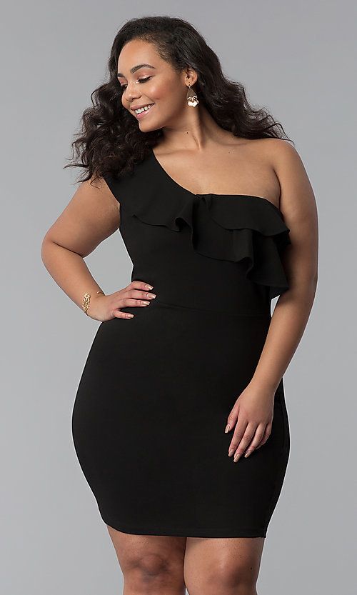 Plus-Size One-Shoulder Short Black Party Dress | Plus size party .