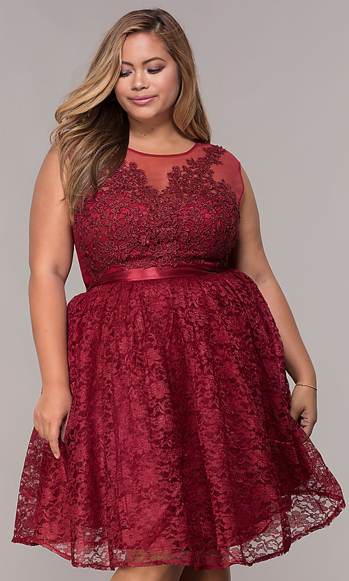 Short A-Line Lace Plus-Size Party Dress - PromGi