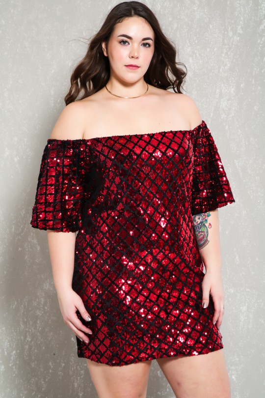 Sexy Black Red Sequin Plus Size Party Dre