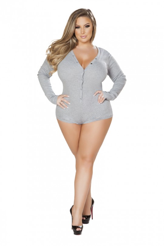 Sexy Grey Cozy Sweater Plus Size Romp