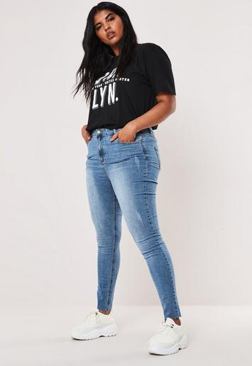 Plus Size Blue Sinner Distressed Skinny Jeans | Missguid