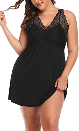 Plus Size Lingerie for Women, Sexy V Neck Nightgowns Lace Chemise .
