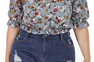 Plus Size Tops for Women Off Shoulder Floral Print Casual Summer .